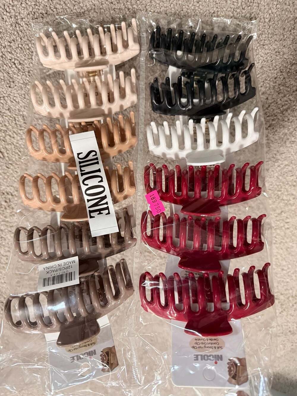 Nicole 12-Pack Large Silicone Coated Hair Claw Clips for Thick Hair